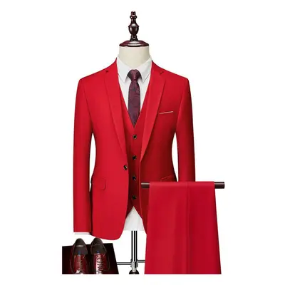 (red, 205-6XL) Men&apos;s Three Piece Business Suits Gentlemen Wedding Bridegroom Party Solid Co