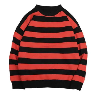 (black,red, M) Autumn Winter Knitted Striped Sweater Women Casual Oversized Pullovers Sweaters L