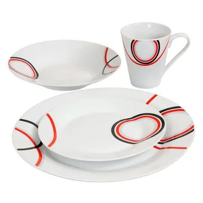 16 Piece Dinner Set Red & Black Patterns Dinnerware Set Bowls Side Plates4 Mugs, Soup Plates | K