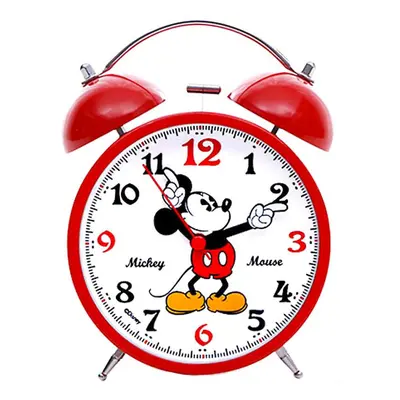 Red Mickey Twin Bell Anime Alarm Clock Non Ticking Analogue Bell Clock