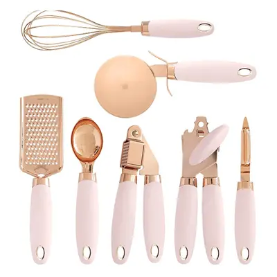 (Pink, 1) 7pcs Soft Touch Rose Gold Kitchen Utensils Set