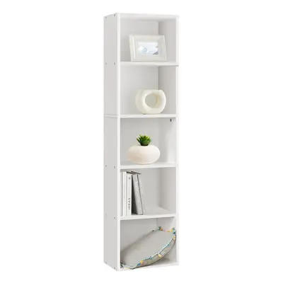 (5-Tier Open Shelf Bookcase) Oxford Cube Bookcase White Wooden Shelving Display Storage Unit Off