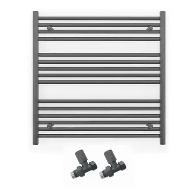 (800 x 800mm (BTU: 1788), With Straight Valves) 800mm Wide Anthracite Towel Rail Radiator + Valv