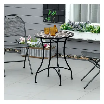 Outsunny 60cm Mosaic Round Bistro Table Outdoor Garden Side Table, Black