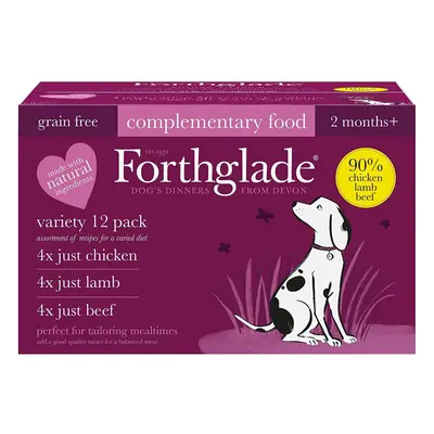 Forthglade Complementary Natural Wet Dog Food - Grain Free Just Variety Pack (12 x g) Trays - Ch