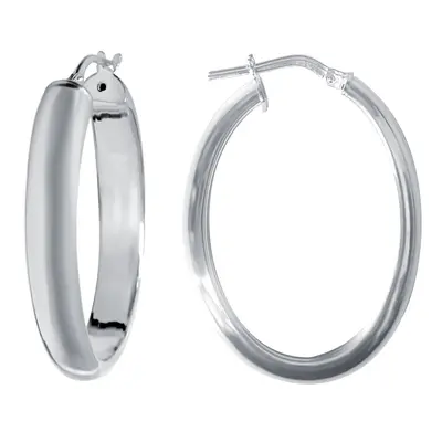 Jewelco London Sterling Silver Oval D-Shape Hoop Earrings - AER022