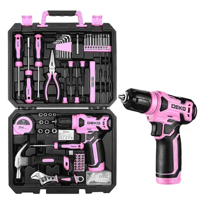 Tool Set Box with 8V Cordless Drill, Pink Hand Tool Kit DIY Drill Bit Set (For Women) Pieces, Wo