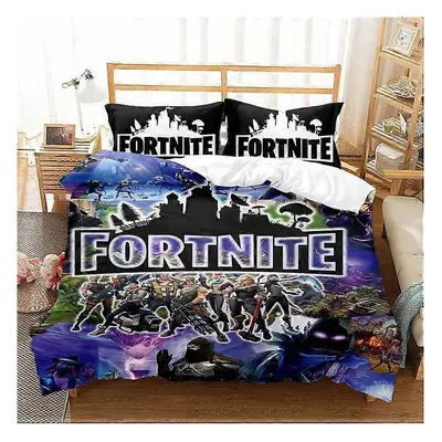 (Super King 260x220cm, 2) Fortnite 3D Digital Printing Series Three-piece Duvet Cover Set