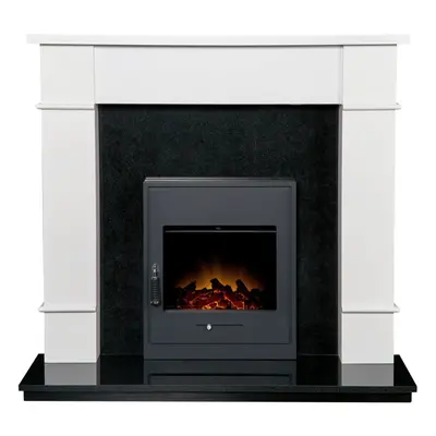 Adam Linton Fireplace with Downlights in Pure White & Granite with Oslo Electric Fire, Inch