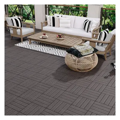 (Dark Brown) 11Pcs Wood Grain Interlocking Deck Tiles Set