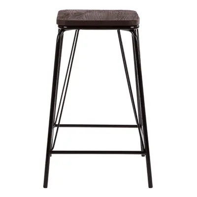 Sleek Black Metal and Elm Wood Stool, Sturdy And Reliable Large Square Stool, Wooden Bar Stool f