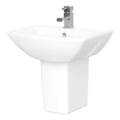 Square Tap Hole Ceramic Basin & Semi Pedestal - 500mm