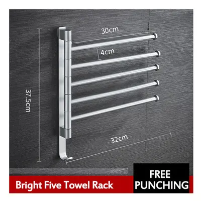 (Bright Five towel rack) Aluminum Wall Mount Towel Rail Rack Rotatable Holders 2/3/4/5 Storage H