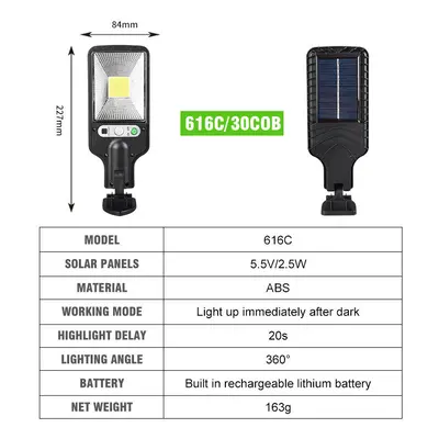 (616C/30COB) Solar Outdoor LED Garden Wall Light Human Body Induction Garden Terrace Garage Door