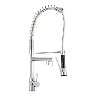 Nuie KC311T Modern Kitchen Tall Side Action Tap with Lever Handles and Pull Out Rinser, 578mm, C