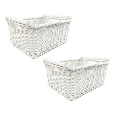 (White, Set of Large) Set of Log Wicker Storage Basket +Handles Basket