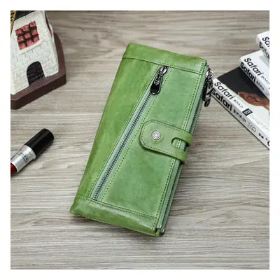 (green) Contact&apos;s Genuine Leather Wallet Long Clutch Bag For Women Zipper Phone Pocket Coin