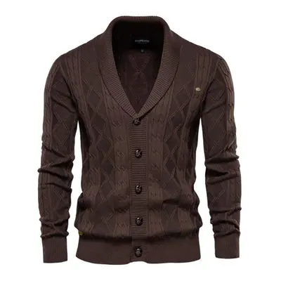 (coffee, 65-75 kg) Aiopeson Cotton Cardigan Men Casual Single Breasted Solid Color Business Mens