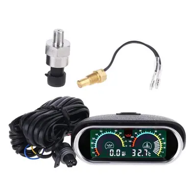 12v/24v Universal Truck Car Oil Pressure Gauge + Temperature 10mm 1/8 Npt Sensor