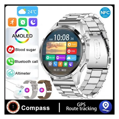 (silver, Silicone+Leather+Steel) Gt4 Smart Watch Men Watch Pro Amoled Hd Screen Bluetooth Call N