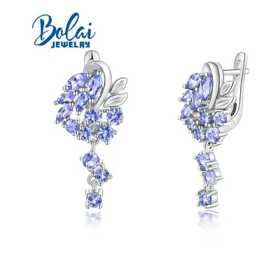 (blue, M) Light Luxury Gorgeous Natural Blue Tanzanite Earrings For Women Sterling Silver Annive