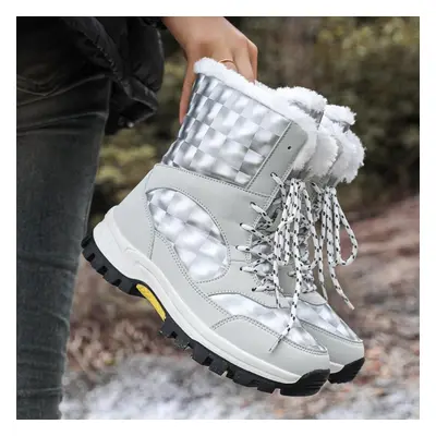 (silver, 38) Tuinanle Winter Outdoor Women&apos;s Snow Boots Thickened Plush Female Sneakers War