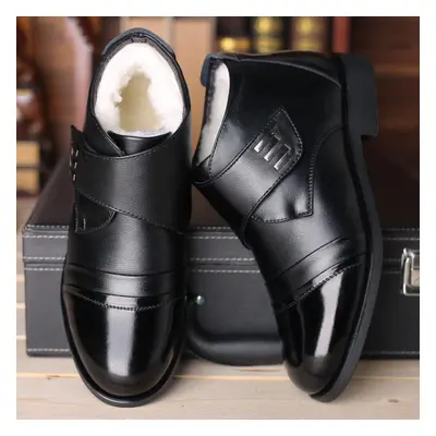 (black, 44) Men Leather Shoes High Top Shoes Men&apos;s Winter Velvet Thick Warm Men&apos;s Cott