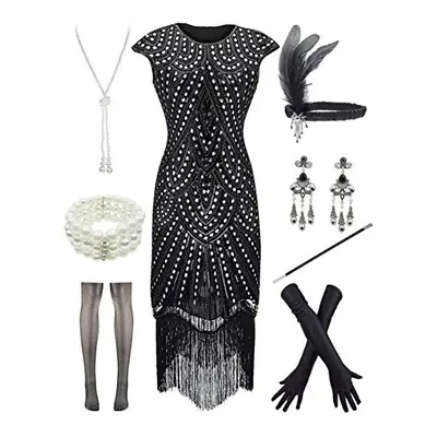 Letter Love Women 1920s Vintage Flapper Fringe Beaded Gatsby Party Dress With 20s Accessories Se