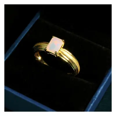 (yellow, us ring size 6#) Sterilng Silver Solitaire Opal Ring Natural Ethiopia Gemstones Fine Je