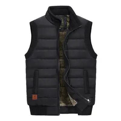 (black, XXL) Mens Jacket Sleeveless Vest Winter Male Fleece Warm Vest Coats Men Stand Collar Arm