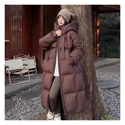 (coffee, XL) Black Winter Coat Women&apos;s Thick Cotton Parka Jacket Korean Oversized Loose Hoo