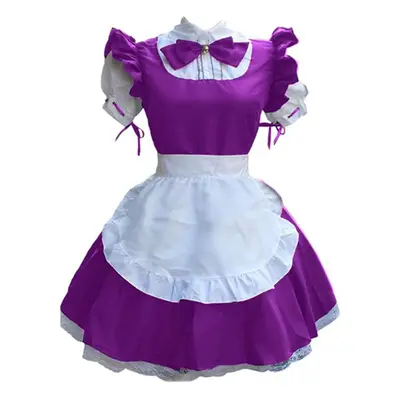 (purple, XXXL) Women French Maid Outfit Lolita Dress Cute Cosplay Anime Apron Cosplay Maid Dress