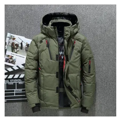 (army green, M) Winter White Duck Down Men&apos;s Short Outdoor Cotton Jacket Thickened Large Si