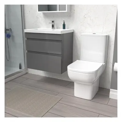 Nes Home 600mm Steel Grey Wall Hung Drawers Vanity Unit & Rimless Toilet Set