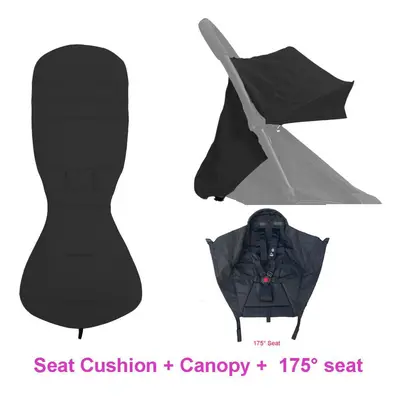 (black) Baby Carriage Accessories Waterproof Sun Canopy & Replacement Seat Cushion Compatible Wi