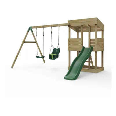 (Everglades - Swings) Rebo Wooden Lookout Tower Playhouse with 6ft Slide