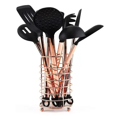 10pcs Kitchen Utensil Set Silicone Copper Plated Handle Heat Resistant