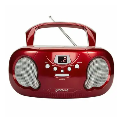 Groov-e Original Boombox Portable CD Player with AM/FM Radio and 3.5mm Aux-In GVPS733 - Red