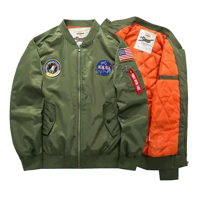 (Army Green, M) Mens Flight Jacket Nasa Athletic Coat Ma1 Pilot Bomber Army Jacket Varsity Biker