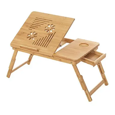 SONGMICS Bamboo Laptop Desk, Foldable Bed Table, Height Adjustable Sofa Tray, with Tilting Angle