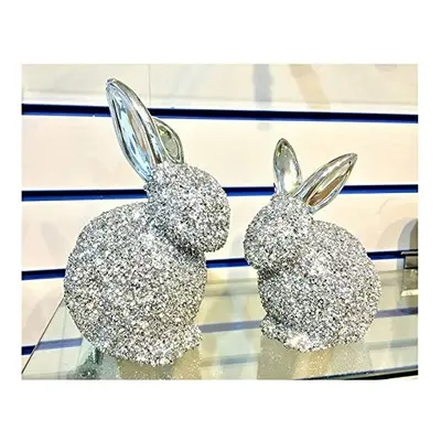 ceramic Crushed Diamond beautiful silver pair set of bunny rabbit sparkle bling ornament