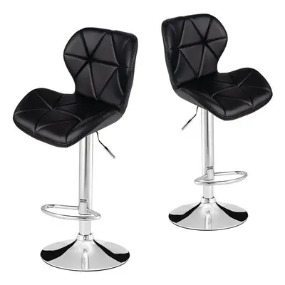 (Black) 2x PU Leather Adjustable Breakfast Bar Stools Swivel Gas Lift Kitchen, Bar, Pub