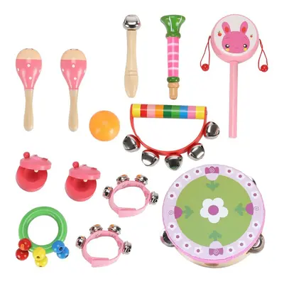 (Pink) Wooden Musical Rhythm Percussion Instruments Set