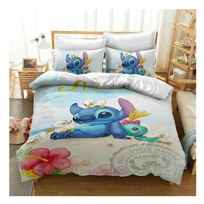 (Stich & Bird, EU-Double(3pcs):200Ã200cm) Lilo & Stitch Bedding Set Kids 3D Stitch Duvet Cover 