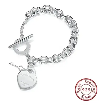 (TFSL-28, 19cm) New S925 Sterling Silver Tiffany Bracelet High-End Elegance Heart Trendy Fashion