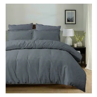 (Grey, King) Luxury Style Waffle 100% Cotton Duvet Cover Set