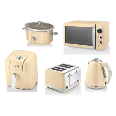 Swan Retro Cream Kettle Toaster Microwave Air Fryer & Slow Cooker Set