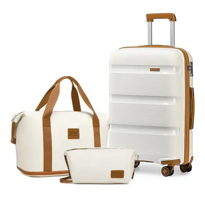 (20 inch + travel bag) Cream PP Hard Shell Suitcase and Travel Bag Set