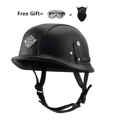 (black, xl) Leather Harley Motorcycle Helmet Pilot Retro Half Helmet