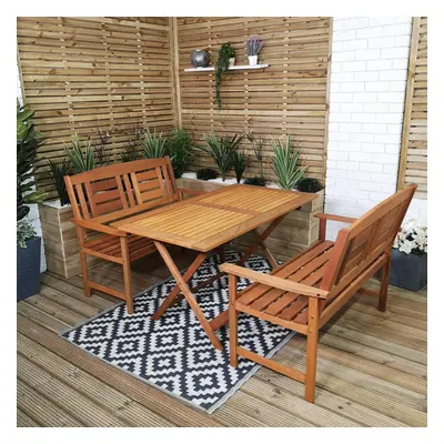 Outdoor Person Folding Rectangular Wooden Garden Patio Dining Table and Benches Set